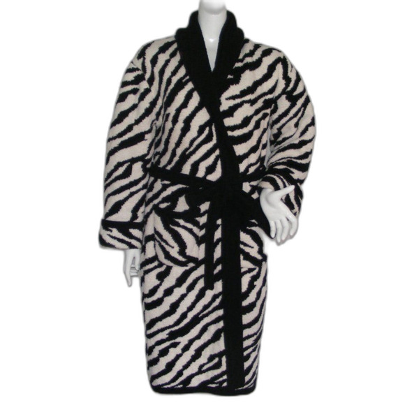 ZEBRA Robe, S/M, Chenille Knit, KASHWERE, Plush/Heavy, Black/White, Pockets - Picture 1 of 10